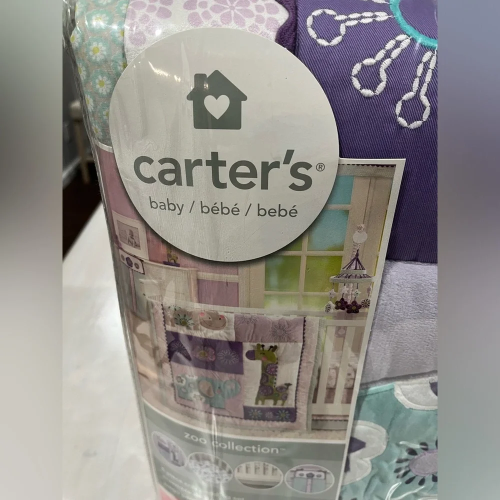 NEW Carters zoo crib set: comforter, dust ruffle, sheet, nursery‎ organizer